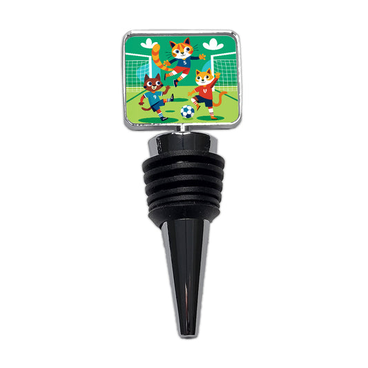 Soccer Cats Playing Ball Field Wine Bottle Stopper