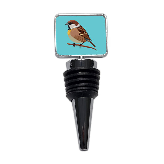 Sparrow Bird on Branch Wine Bottle Stopper