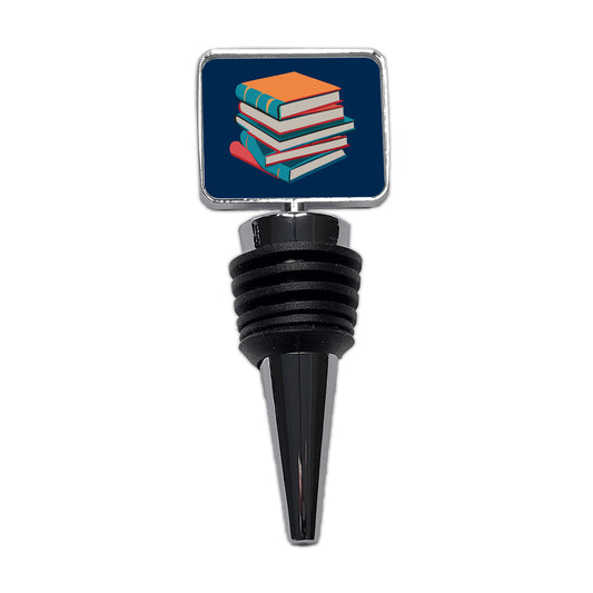 Stack of Books Reading Wine Bottle Stopper