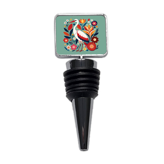 Stork Bird Floral Flowers Wine Bottle Stopper