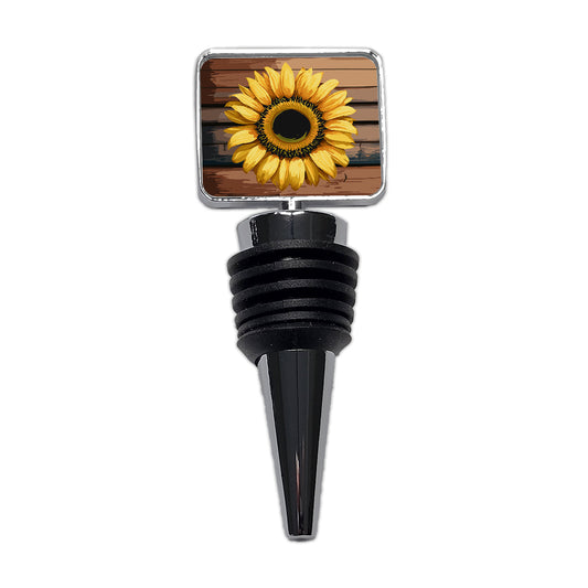 Sunflower Flower Vintage Barnwood Wine Bottle Stopper