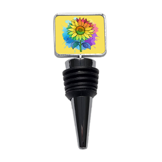 Sunflower Rainbow Watercolor Wine Bottle Stopper