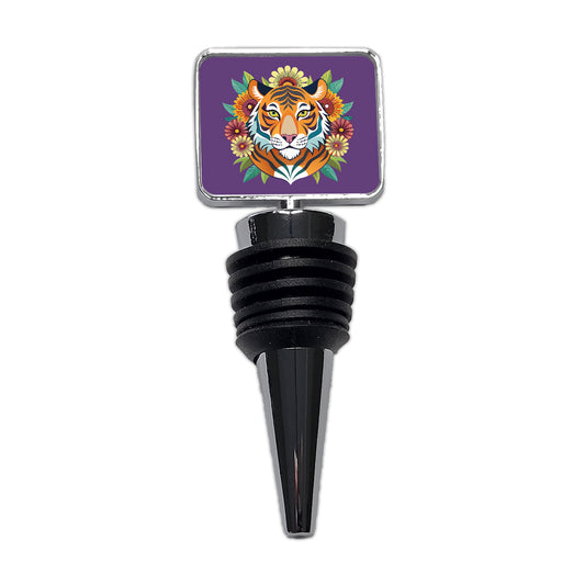 Tiger Head Floral Flowers Wine Bottle Stopper