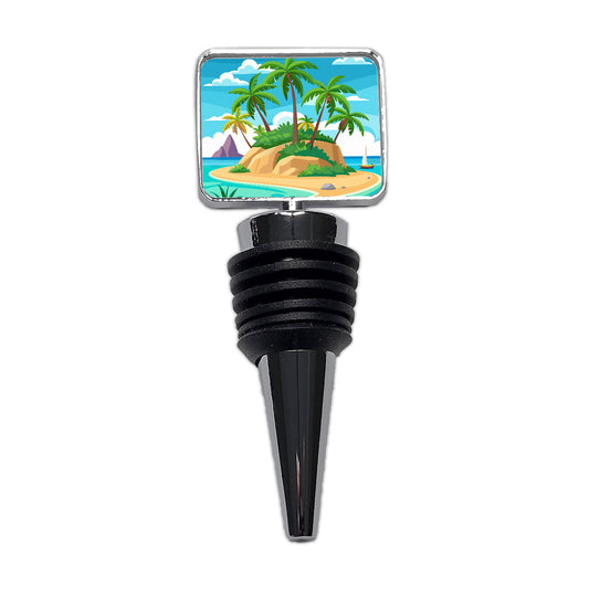 Tropical Island Beach Palm Trees Vacation Travel Wine Bottle Stopper