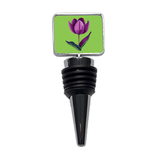 Tulip Flower Purple Watercolor Wine Bottle Stopper
