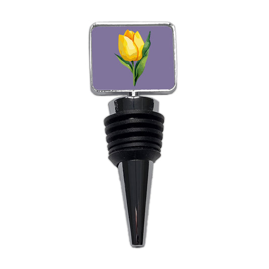 Tulip Flower Yellow Watercolor Wine Bottle Stopper