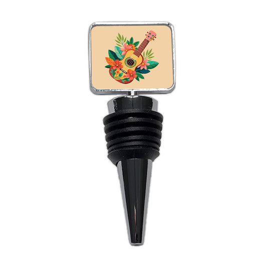 Ukulele Music Tropical Floral Motif Wine Bottle Stopper