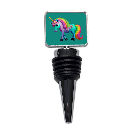 Unicorn Rainbow Standing Flowers Wine Bottle Stopper