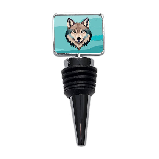 Wolf Face Watercolor Wine Bottle Stopper