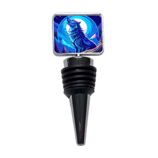 Wolf Howling at Blue Moon Wine Bottle Stopper