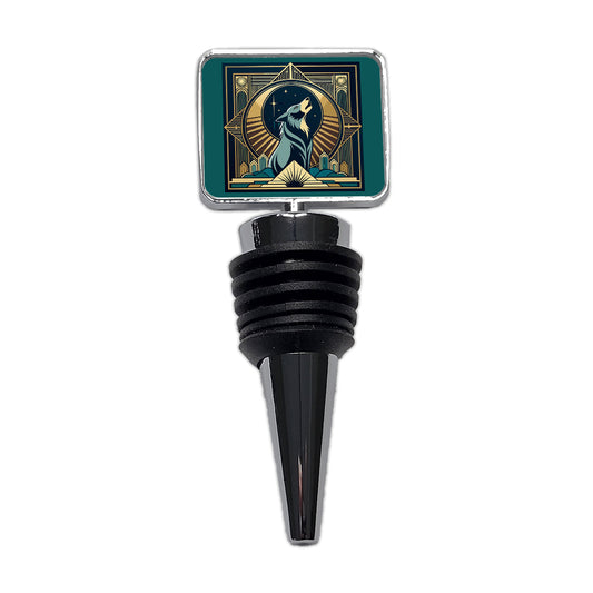 Wolf Howling at Moon Art Deco Wine Bottle Stopper