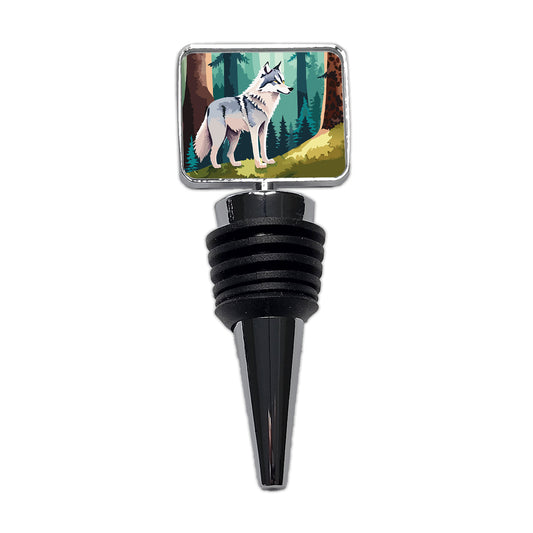 Wolf Standing Watercolor Wine Bottle Stopper