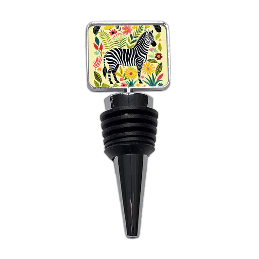Zebra Floral Flowers Motif Wine Bottle Stopper