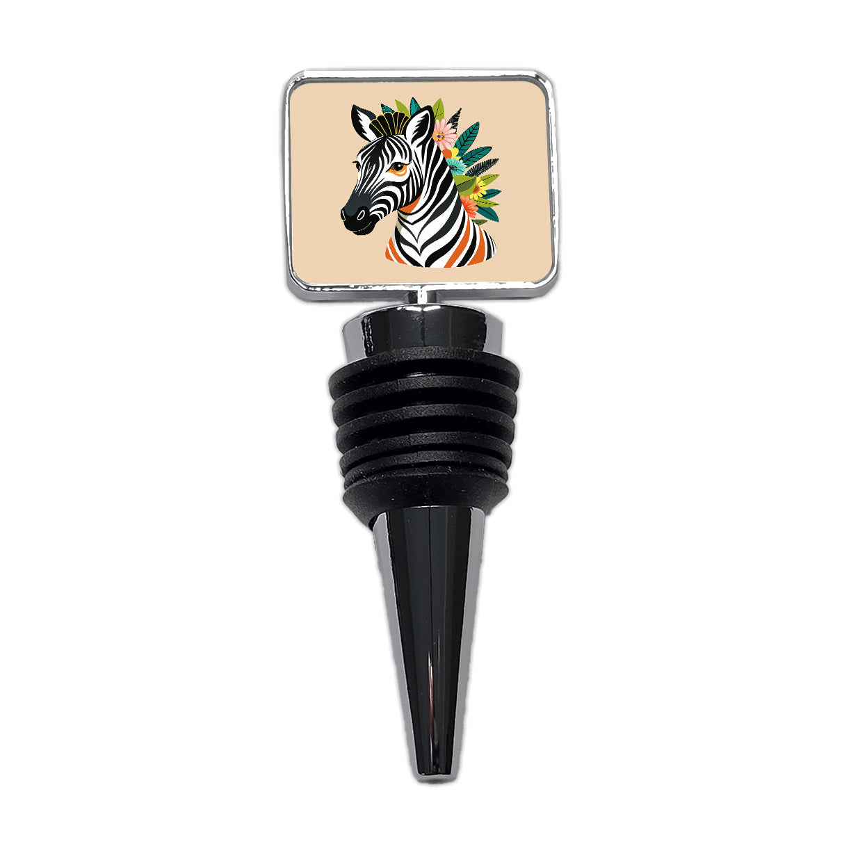 Zebra Head Floral Flowers Wine Bottle Stopper