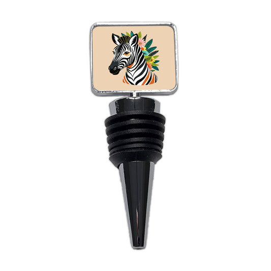 Zebra Head Floral Flowers Wine Bottle Stopper
