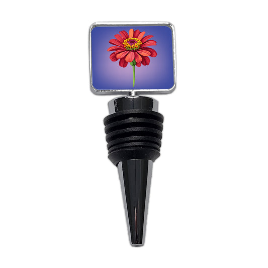 Zinnia Flower Red Watercolor Wine Bottle Stopper