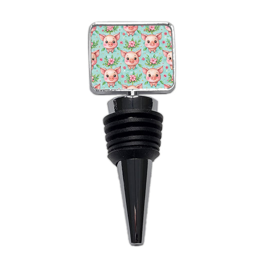 Adorable Pig Faces Watercolor Wine Bottle Stopper