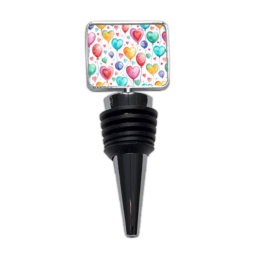 Balloons Hearts Colorful Watercolor Birthday Wine Bottle Stopper