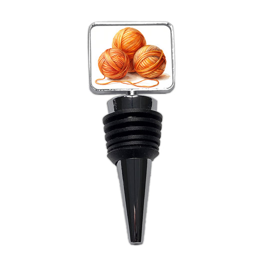Balls Of Orange Yarn Knitting Crochet Watercolor Wine Bottle Stopper