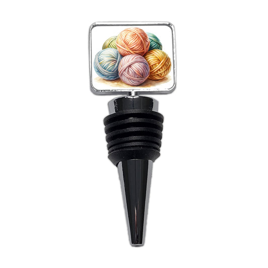 Balls Of Pastel Yarn Knitting Crochet Watercolor Wine Bottle Stopper