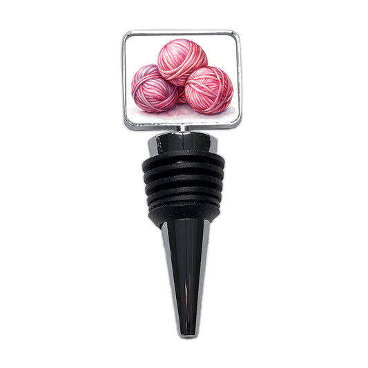 Balls Of Pink Yarn Knitting Crochet Watercolor Wine Bottle Stopper