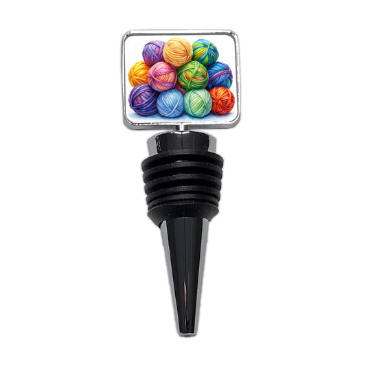 Balls Of Rainbow Yarn Knitting Crochet Watercolor Wine Bottle Stopper