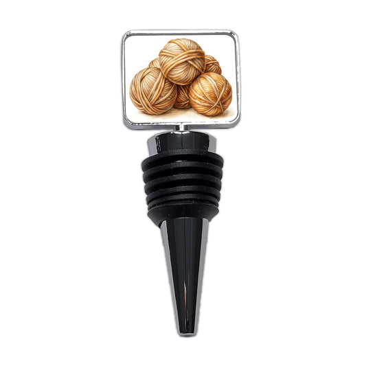 Balls Of Tan Yarn Knitting Crochet Watercolor Wine Bottle Stopper
