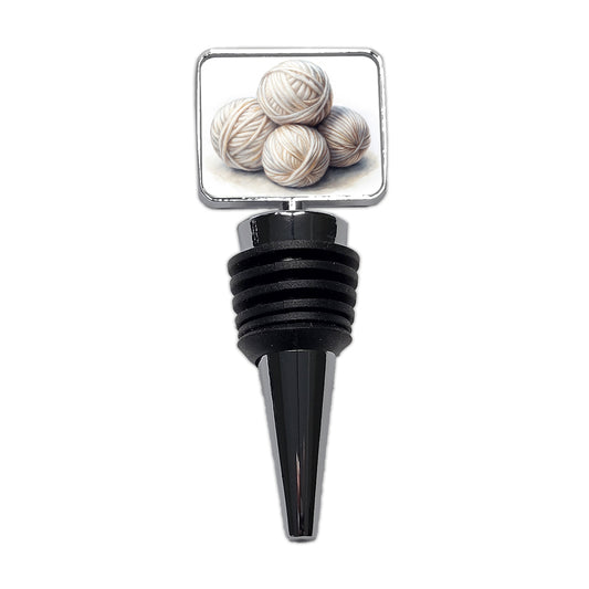 Balls Of White Yarn Knitting Crochet Watercolor Wine Bottle Stopper