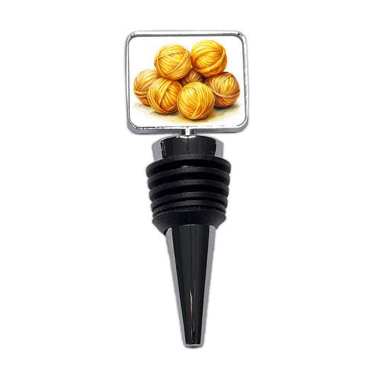 Balls Of Yellow Yarn Knitting Crochet Watercolor Wine Bottle Stopper