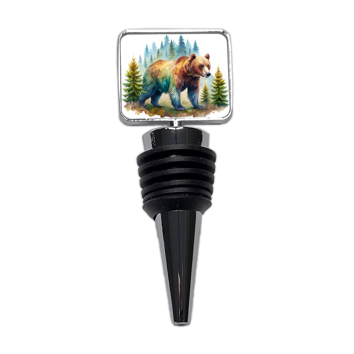 Bear In Forest Watercolor Design Wine Bottle Stopper