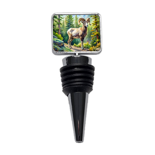 Bighorn Sheep In Forest Watercolor Wine Bottle Stopper
