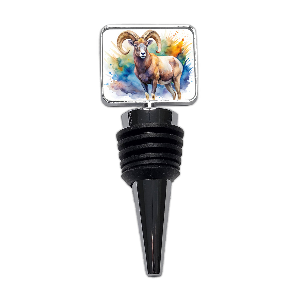 Bighorn Sheep Watercolor Design Wine Bottle Stopper