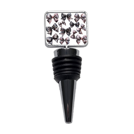 Black Scattered Coquette Bows Watercolor Wine Bottle Stopper