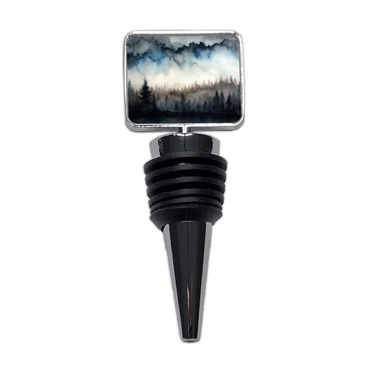 Black Shadow Forest Ombre Watercolor Wine Bottle Stopper