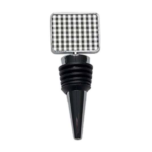 Black White Gingham Watercolor Wine Bottle Stopper