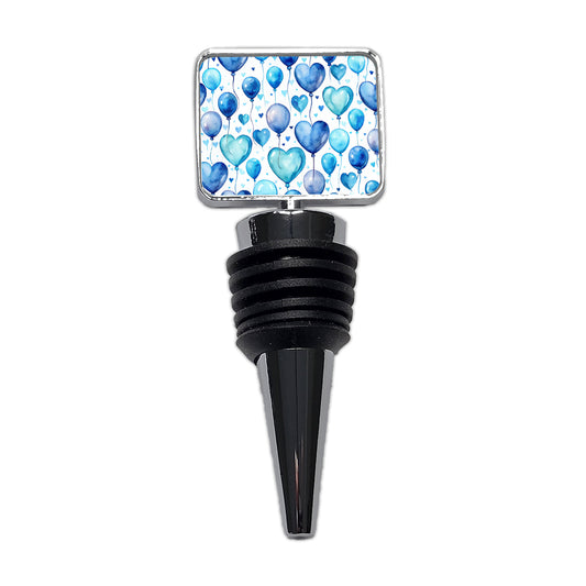Blue Balloons Hearts Watercolor Birthday Wine Bottle Stopper