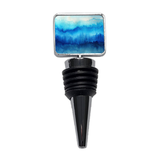 Blue Ombre Forest Watercolor Wine Bottle Stopper