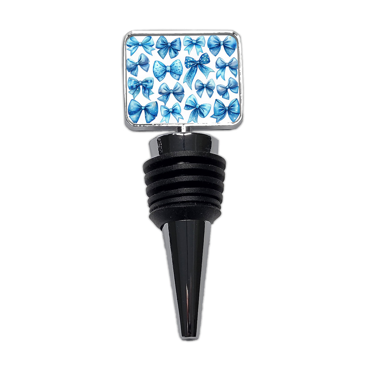 Blue Scattered Coquette Bows Cute Watercolor Wine Bottle Stopper