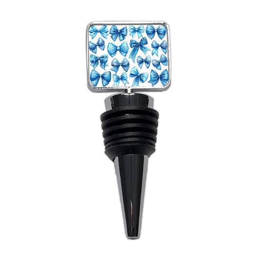 Blue Scattered Coquette Bows Cute Watercolor Wine Bottle Stopper