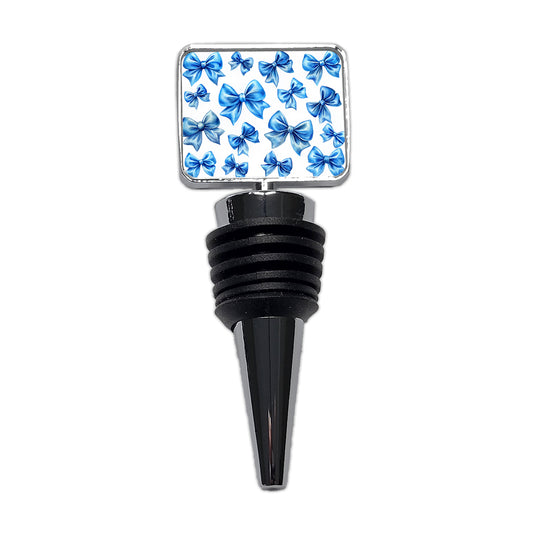 Blue Scattered Coquette Bows Watercolor Wine Bottle Stopper