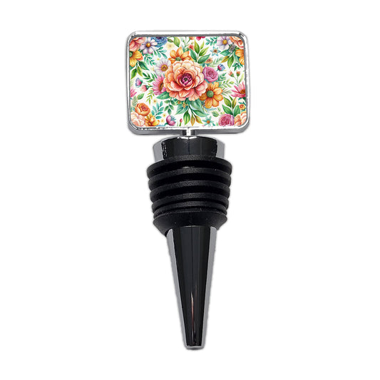 Boho Flowers Watercolor Wine Bottle Stopper