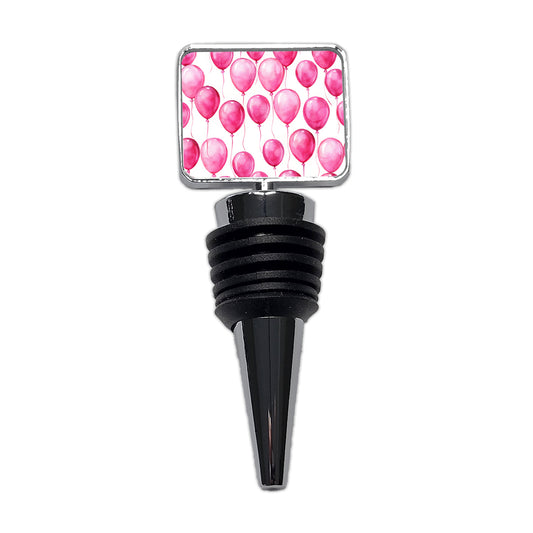 Bright Pink Balloons Watercolor Birthday Wine Bottle Stopper