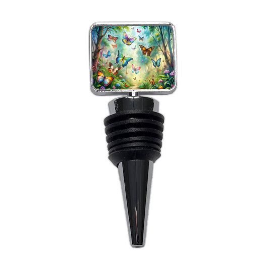 Butterflies In Forest Fantasy Watercolor Wine Bottle Stopper