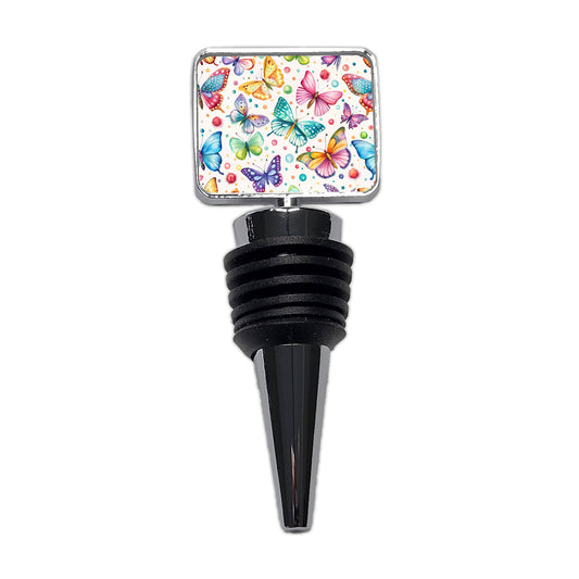 Butterflies Polka Dots Watercolor Wine Bottle Stopper