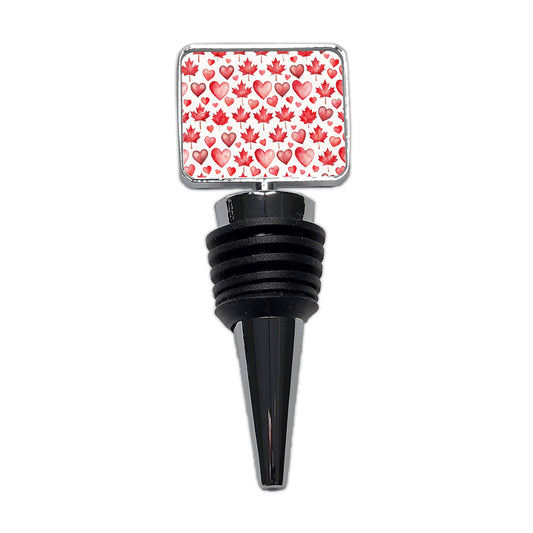 Canada Flags Maple Leaf Hearts Watercolor Wine Bottle Stopper