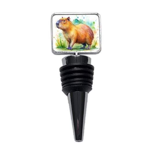 Capybara Watercolor Wine Bottle Stopper