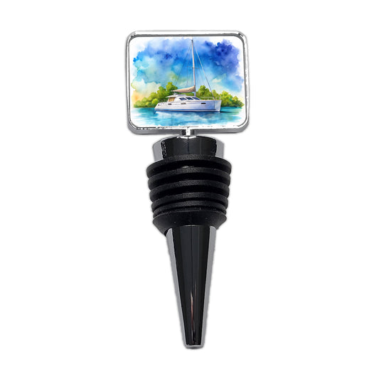 Catamaran At Sea Watercolor Design Wine Bottle Stopper