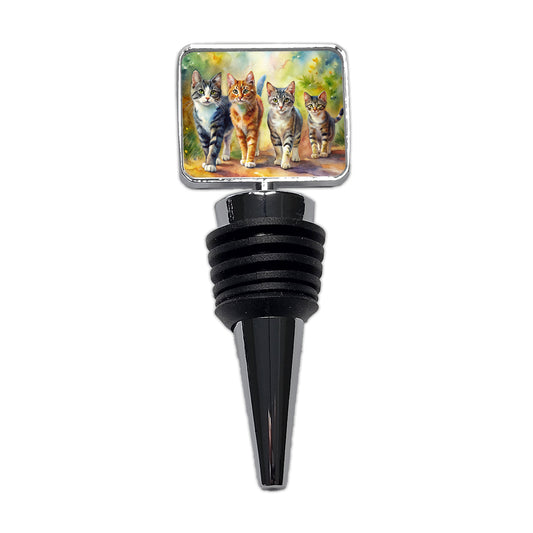 Cats Walking Watercolor Wine Bottle Stopper