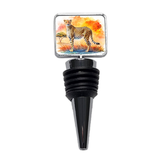 Cheetah African Plain Watercolor Design Wine Bottle Stopper