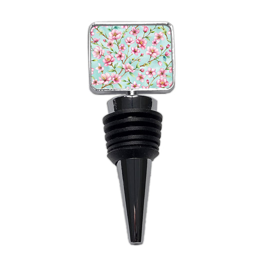 Cherry Blossom Flowers Light Blue Wine Bottle Stopper